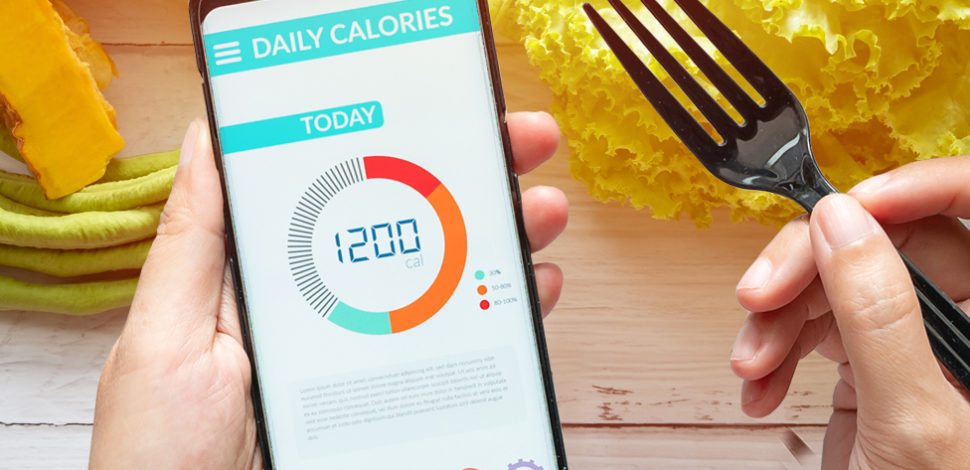Un téléphone dans les mains d'une personne et montrant une application nutrition Un téléphone dans les mains d'une personne et montrant une application nutrition