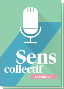 Sens collectif le podcast - un microphone sur fond vert